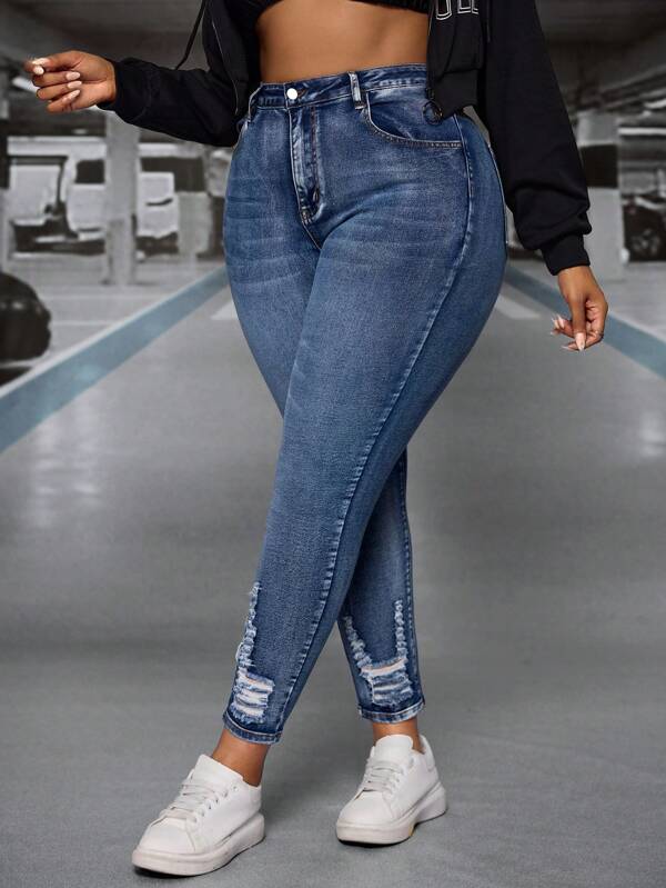 SHEIN SXY Plus Size Women Pocket Design Skinny Stretch Jeans