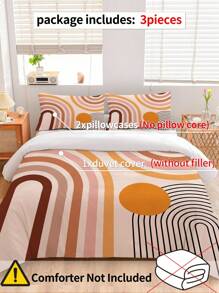 3pcs Geometric Pattern Duvet Cover Set, Comfortable Bedding Set Including 1 Duvet Cover And 2 Pillowcases, Made Of Skin-Friendly 100% Polyester Fabric, Suitable For Bedroom, Dorm, Or Travel - Multicolor - View 2