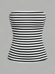 SHEIN EZwear Bộ 4 sản phẩm thu đông thiết yếu sọc đen trắng & họa tiết da báo crop top - Nhiều màu - Xem 6