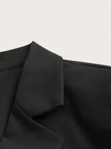 SHEIN ICON 秋冬女士休闲翻领长袖西装外套和百褶中裙套装（两件套） - 黑與白 - 查看 4