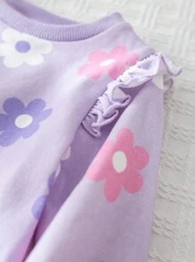 Cozy Pixies 女婴彩色花卉图案圆领荷叶边下摆套头衫