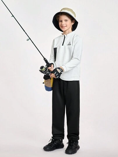 SHEIN 青少年男孩户外运动休闲字母印花针织运动衫和裤子 2 件套，秋冬