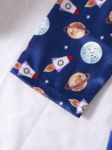 2 件装小男孩舒适外太空火箭和月亮印花长袖上衣和裤子睡衣套装 - 寶藍色 - 查看 3