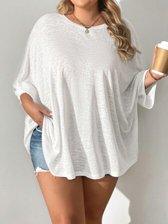 SHEIN CURVE+ Plus Size Basic Casual Warm Loose T-Shirt