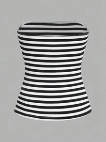 SHEIN EZwear Bộ 4 sản phẩm thu đông thiết yếu sọc đen trắng & họa tiết da báo crop top - Nhiều màu - Xem 7