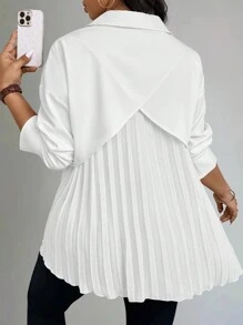 EMERY ROSE 大码纯色前扣长袖休闲衬衫 - 白色 - 查看 3