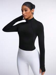 SHEIN Women's Solid Color Raglan Sleeve Slim Fit Casual Sweatshirt - Black - View 7