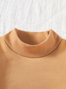 3 件装女婴休闲纯色保暖内衬立领长袖 T 恤，秋冬款 - 彩色 - 查看 4