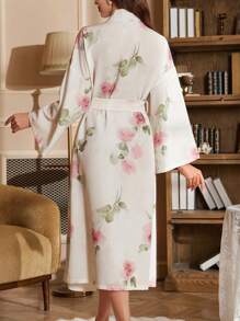 LuxeNights Floral Print Ruffled Belted Long Sleeve Maxi Length Robe Perfect Summer, Cozy And Elegant Details, Fall & Winter - Multicolor - View 2