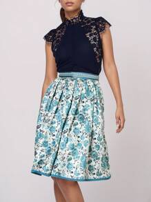 Oktoberfest Floral Print Dirndl Skirt For Women Traditional Bavarian - Green - View 1