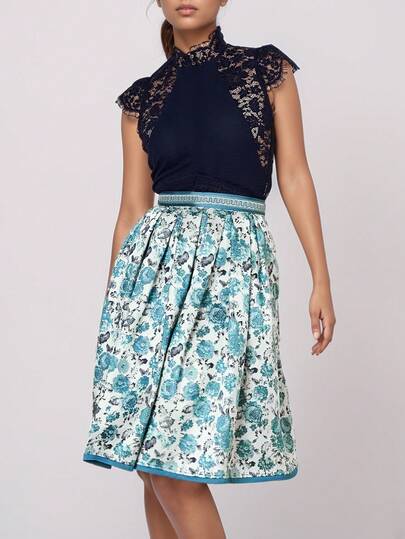 Oktoberfest Floral Print Dirndl Skirt For Women Traditional Bavarian