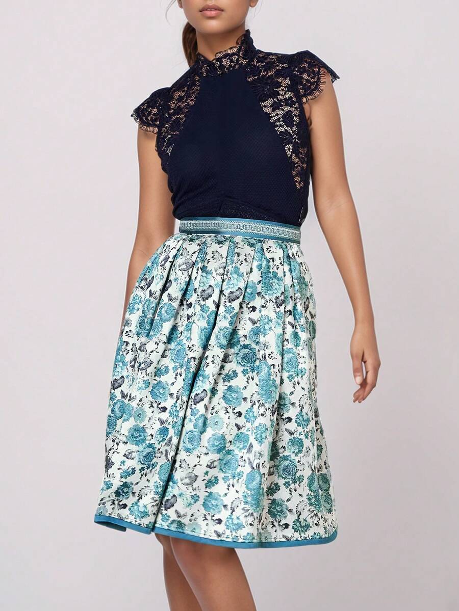 Oktoberfest Floral Print Dirndl Skirt For Women Traditional Bavarian - Green - View 1