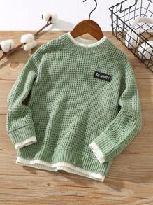 1 pièce Tenue pull décontracté pour jeunes garçons, avec design brodé, convient pour tenues d'enfants, vêtements de jeunes garçons, rentrée des classes, fête d'anniversaire, mariage, baptême, usage quotidien, saisons d'automne et d'hiver