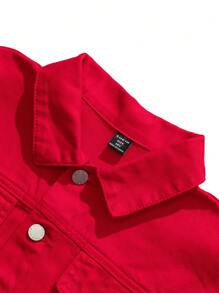 SHEIN Tween Boy Fashion Casual Red Denim Boys Pocket Design Lapel Long Sleeve Jacket Outerwear For Boys Costume Dailywear And Summer Kids Clothes Kids Coats Boys(This Product Is A Single Product Excluding Jeans And Other Trouser Suits) - Red - View 5