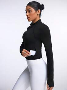 SHEIN Women's Solid Color Raglan Sleeve Slim Fit Casual Sweatshirt - Black - View 6