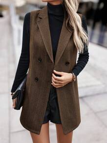 SHEIN Clasi 人字形雙排釦馬甲西裝外套 - 棕色 - 查看 6