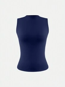 XLLAIS 圆领无袖纯色打底衫，双层弹力修身T恤