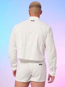 FeverCity Heren effenkleurig overhemd met knopen aan de voorkant en korte broek, casual pak