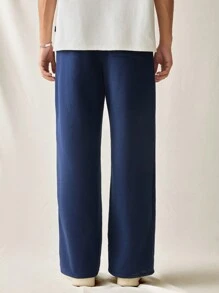 Men's Knit Casual Loose Elastic Waist Straight Leg Pants - Navy Blue - View 2