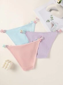 PetitDoll 3 件装女士花卉装饰时尚内裤 - 彩色 - 查看 3