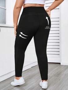Elenzga Plus Size Solid Color Loose Waist Side Pocket Leggings Fall Cloth For Women - Black - View 2