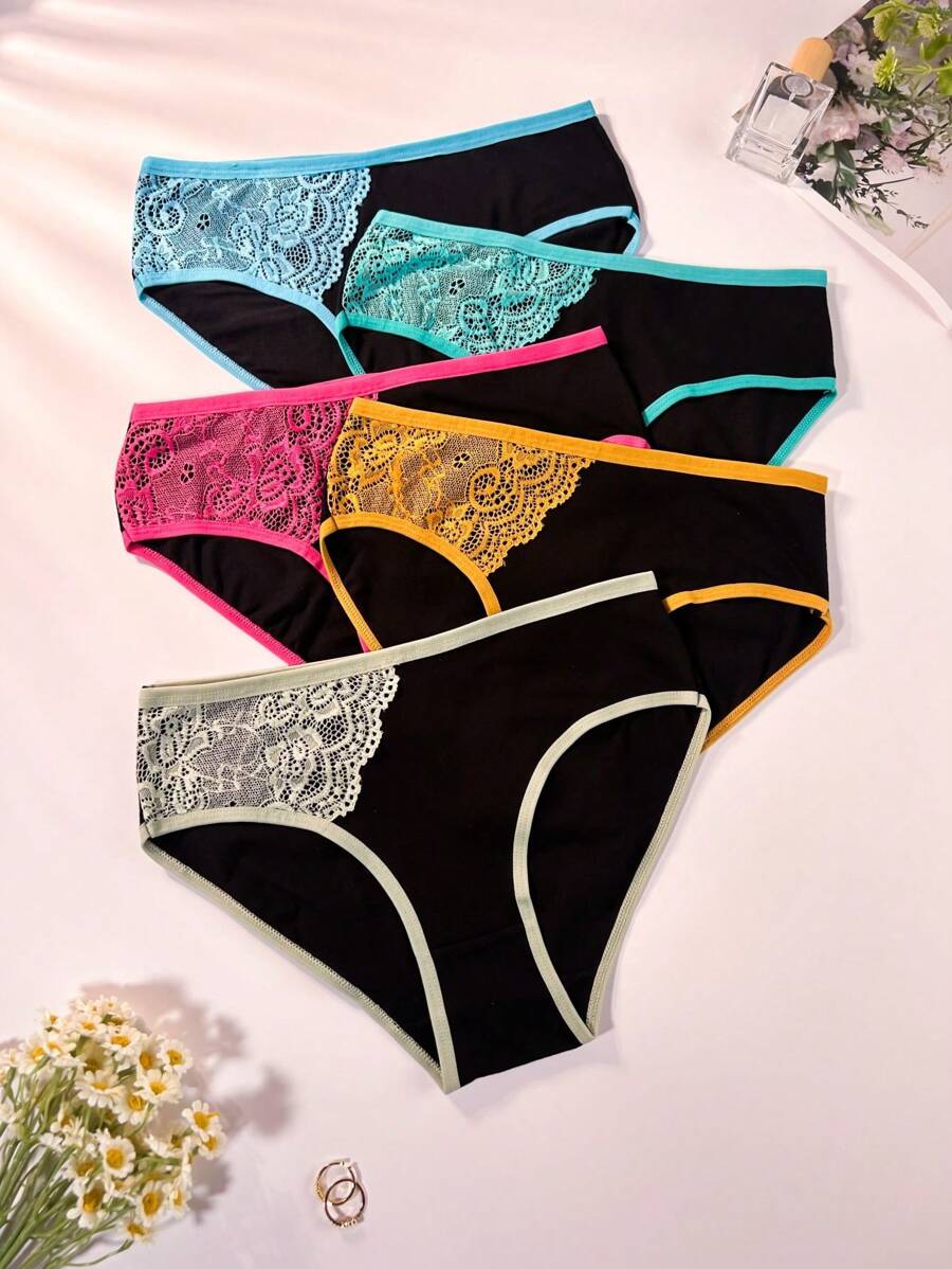 5pcs/Set Lace Patchwork Women's Panties - Multicolor - View 1