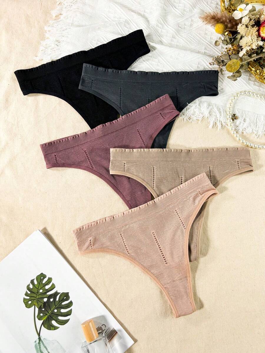 Snug Zone 5pcs/Pack Seamless Thong Panties For Women - Multicolor - View 1