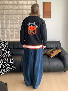 Manfinity VCAY Suéter casual de punto con abertura frontal y manga larga para hombres, para Halloween, para otoño e invierno - Negro - Ver 3