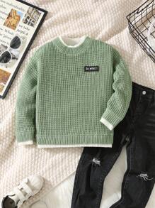 1 pièce Tenue pull décontracté pour jeunes garçons, avec design brodé, convient pour tenues d'enfants, vêtements de jeunes garçons, rentrée des classes, fête d'anniversaire, mariage, baptême, usage quotidien, saisons d'automne et d'hiver