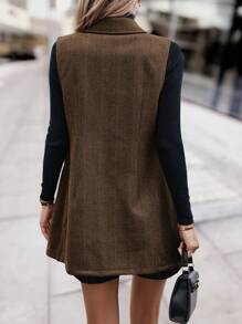 SHEIN Clasi 人字形雙排釦馬甲西裝外套 - 棕色 - 查看 2