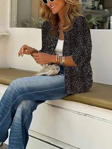 Glitter Decor Zip-Up Jacket For Women - Gold - View 1