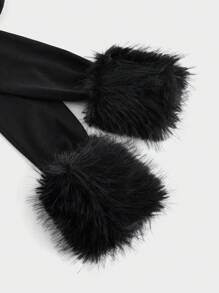 ROMWE Grunge Punk Y2K Harajuku Style Patchwork Leopard Print Fluffy Collar Cropped Cardigan For Women - Black - View 3