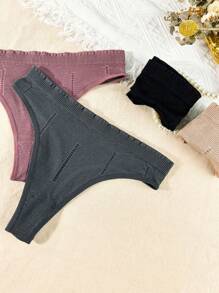 Snug Zone 5pcs/Pack Seamless Thong Panties For Women - Multicolor - View 4