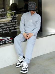 2 件套青少年拉链连帽衫和运动裤套装，秋冬 - 灰色 - 查看 4