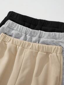 SHEIN Tween 女童休闲运动运动裤舒适内绒保暖慢跑裤套装，适合旅行、上学、日常聚会、秋冬，黑色/灰色/卡其色 - 彩色 - 查看 5