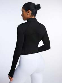 SHEIN Women's Solid Color Raglan Sleeve Slim Fit Casual Sweatshirt - Black - View 2