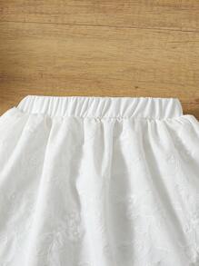Baby Girls' Long Sleeve Ruched Camisole Top With Ruched Cuffs & Embroidered Long Skirt, Stylish Outfit - White - View 5
