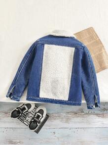 SHEIN Tween Boys Patchwork Basic Casual Fully Lined Thermal Lined Thick Denim Jacket