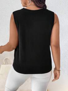 SHEIN Unity Áo len dệt kim không tay đính pha lê cỡ lớn cho nữ - màu đen - Xem 2