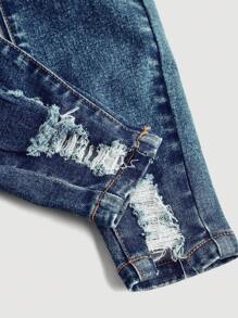 SHEIN Girlism Tween Girl  Y2K Spring Summer Solid Washed Distressed  Denim Jeans,Girls Summer Clothes Pants Outfits - Dark Wash - View 4