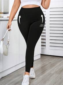 Elenzga Plus Size Solid Color Loose Waist Side Pocket Leggings Fall Cloth For Women - Black - View 7