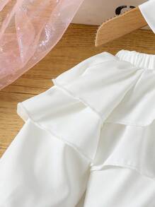 Baby Girls' Long Sleeve Ruched Camisole Top With Ruched Cuffs & Embroidered Long Skirt, Stylish Outfit - White - View 4