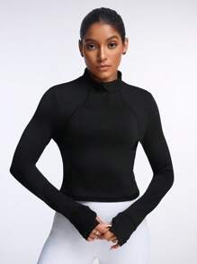 SHEIN Women's Solid Color Raglan Sleeve Slim Fit Casual Sweatshirt - Black - View 5