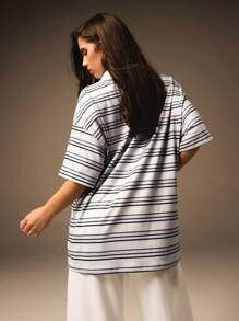 Athîral 女士夏季条纹 Polo 领落肩宽松休闲 T 恤