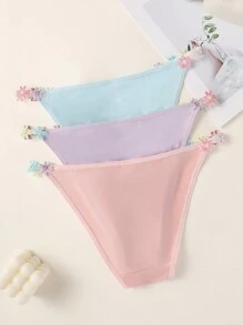 PetitDoll 3 件装女士花卉装饰时尚内裤 - 彩色 - 查看 4