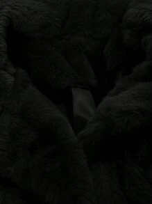 Loose Solid Color Cropped Plush Jacket, Autumn/Winter - Black - View 3