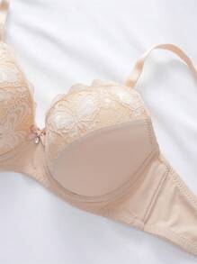 3 piezas Conjunto de sujetadores sexy, romántico, casual, cómodo, de encaje, con parches, con aros, levantador, push up, ajustable