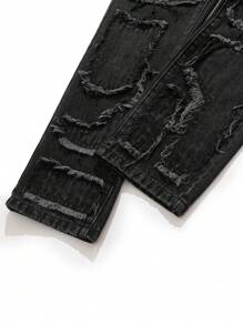 SHEIN 青少年男孩时尚休闲基本款黑色直筒牛仔裤，饰有装饰边，适合感恩节服装、日常穿着以及秋冬季穿着。 - 黑色 - 查看 7