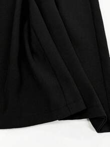 EARO 复古梨形直筒半身裙，女士高腰休闲百搭弹力腰性感优雅A字开衩长裙，春秋季黑色 - 黑色 - 查看 5