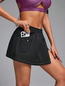 Innovista Women's 2-In-1 Side Split Zipper Sports Skort With Functional Skirts Includes Shorts, Golf Skirt, Tennis Woman Outfit , Y2K Skirts, Athletic Skirt,Fall Wear - Black - View 1